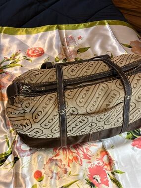 Coach Stripe Lozenge Satchel Handbag – Signature Jacquard & Leather Trim